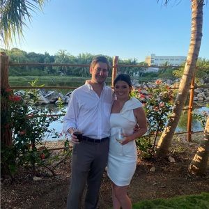 White rehearsal dinner/ bridal shower cocktail dress